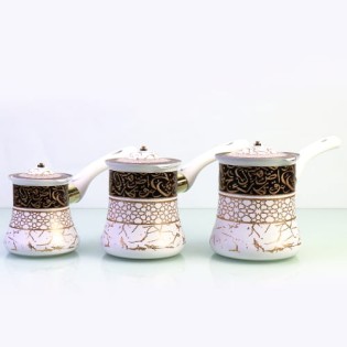 طقم دولات قهوة مزخرفة 3قطع لون ابيض  hd31-359