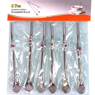 Matte Straw 6pcs Silver with Bead A74-29