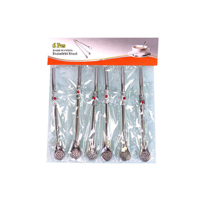 Matte Straw 6pcs Silver with Bead A74-29