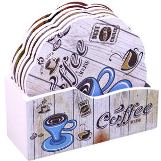 Six Wooden Painted Plates with Stand LM4-2