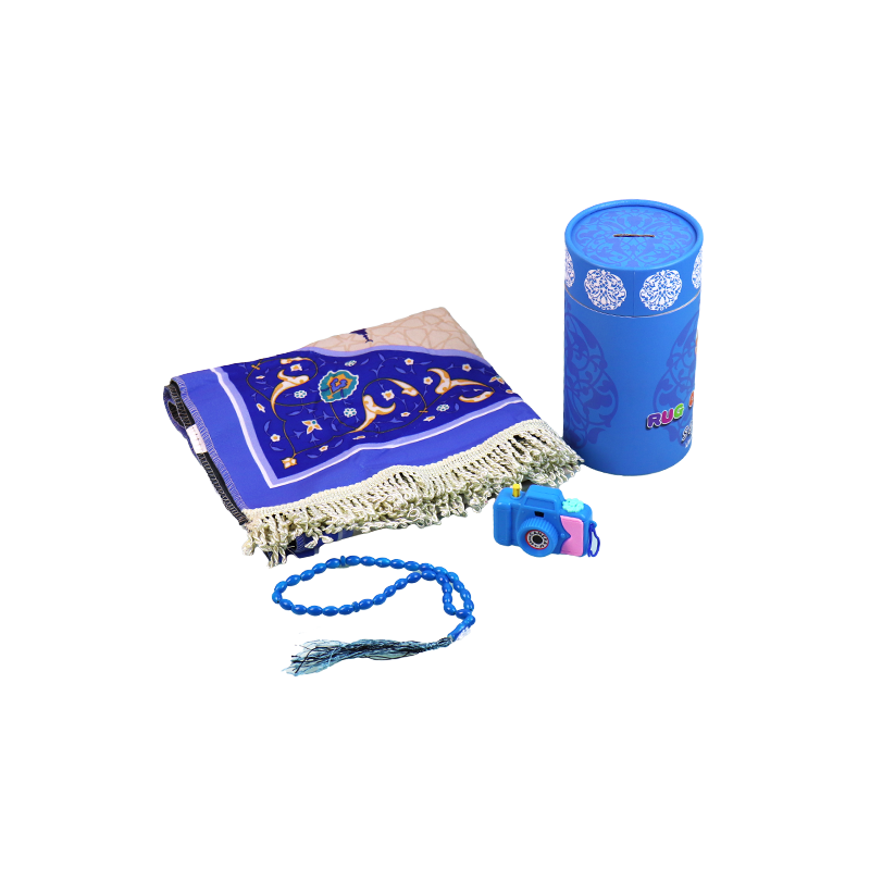 Box of prayer mat, rosary, camera and counter for children