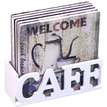 Six Square Wooden Plates with Stand LM4-6