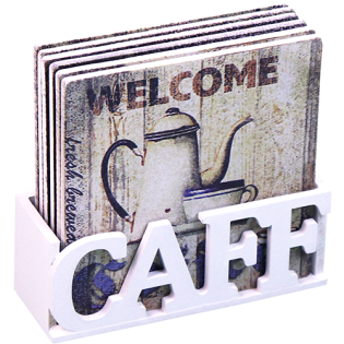 Six Square Wooden Plates with Stand LM4-6