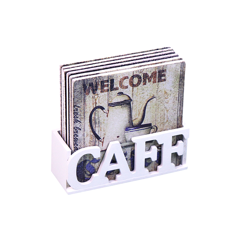 Six Square Wooden Plates with Stand LM4-6